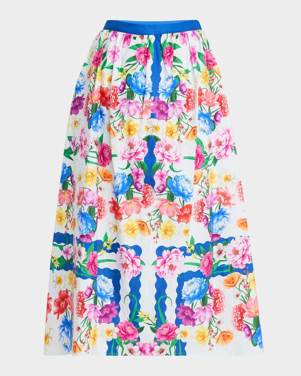 The Marcie Floral-Print Cotton Midi Skirt